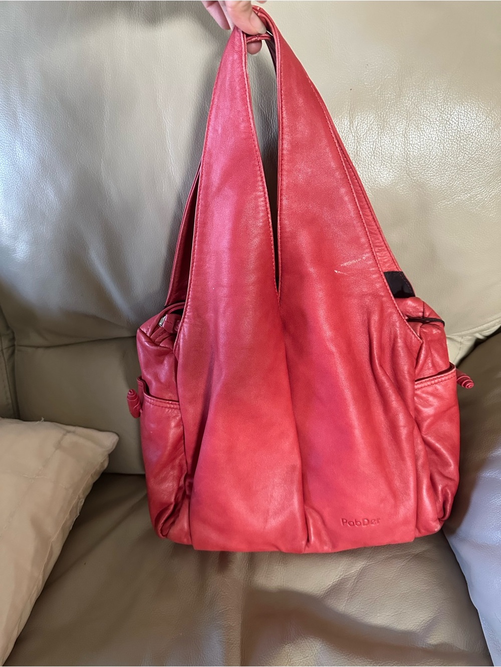Pabder Soft Red Leather Shoulder Tote